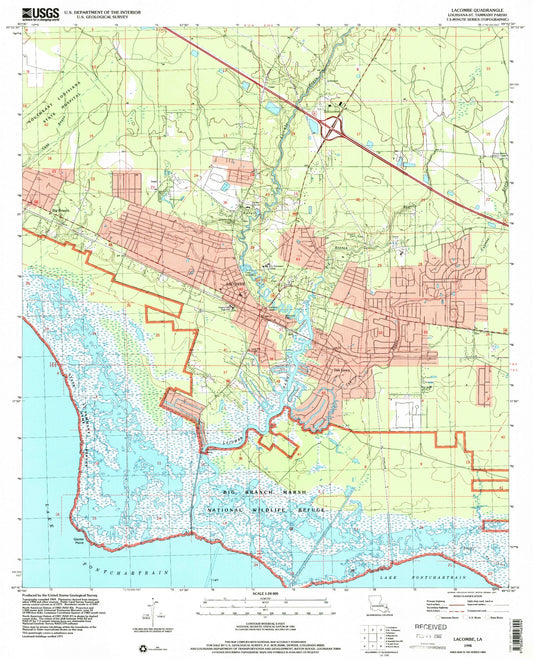 Classic USGS Lacombe Louisiana 7.5'x7.5' Topo Map Image