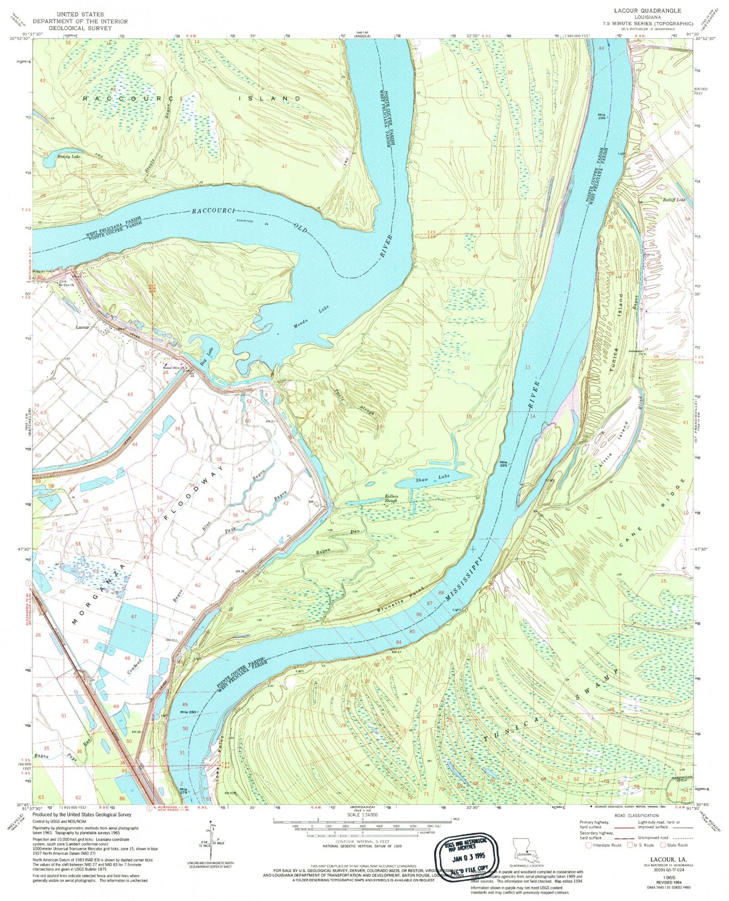 Classic USGS Lacour Louisiana 7.5'x7.5' Topo Map Image