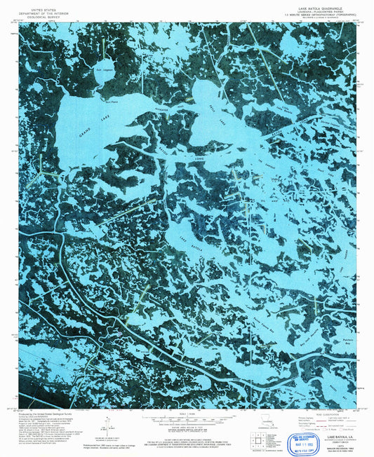 Classic USGS Lake Batola Louisiana 7.5'x7.5' Topo Map Image