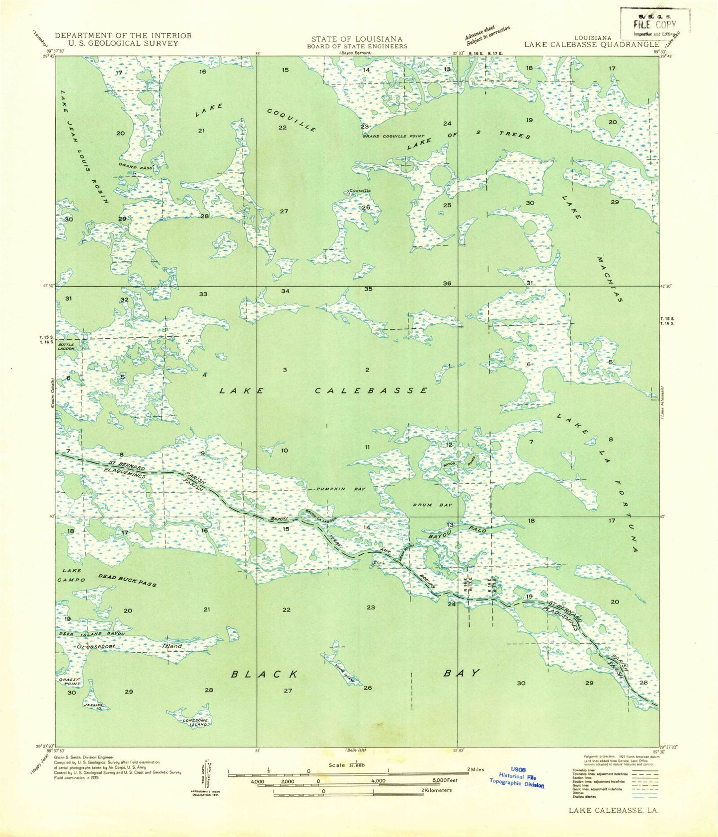 Classic USGS Black Bay North Louisiana 7.5'x7.5' Topo Map Image