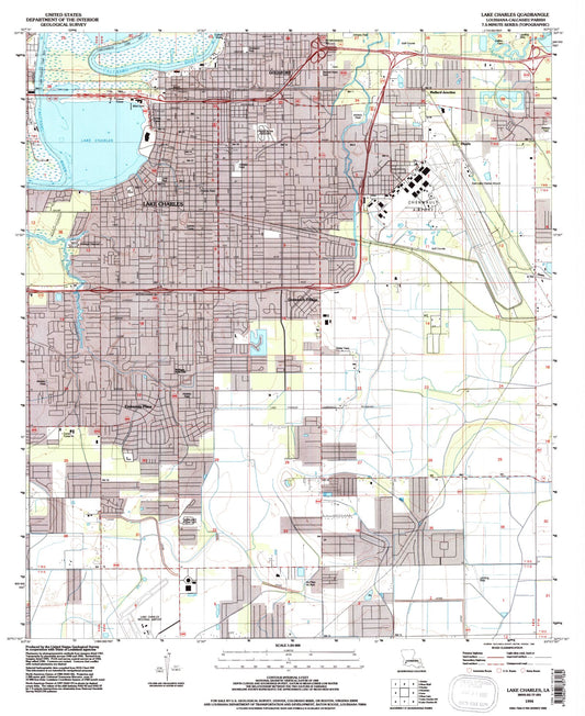 Classic USGS Lake Charles Louisiana 7.5'x7.5' Topo Map Image
