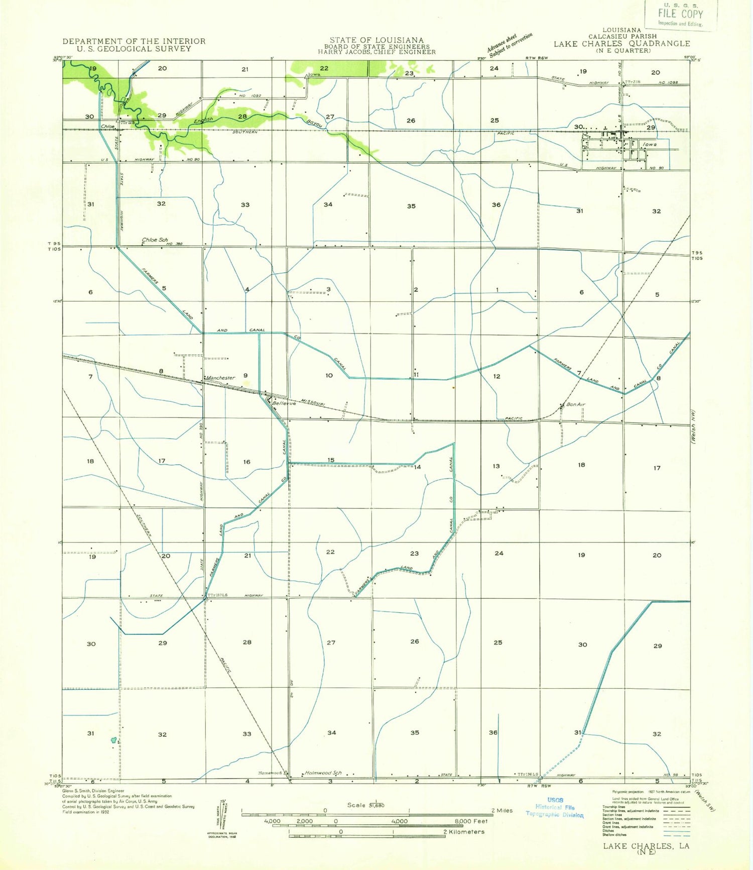 Classic USGS Iowa Louisiana 7.5'x7.5' Topo Map Image