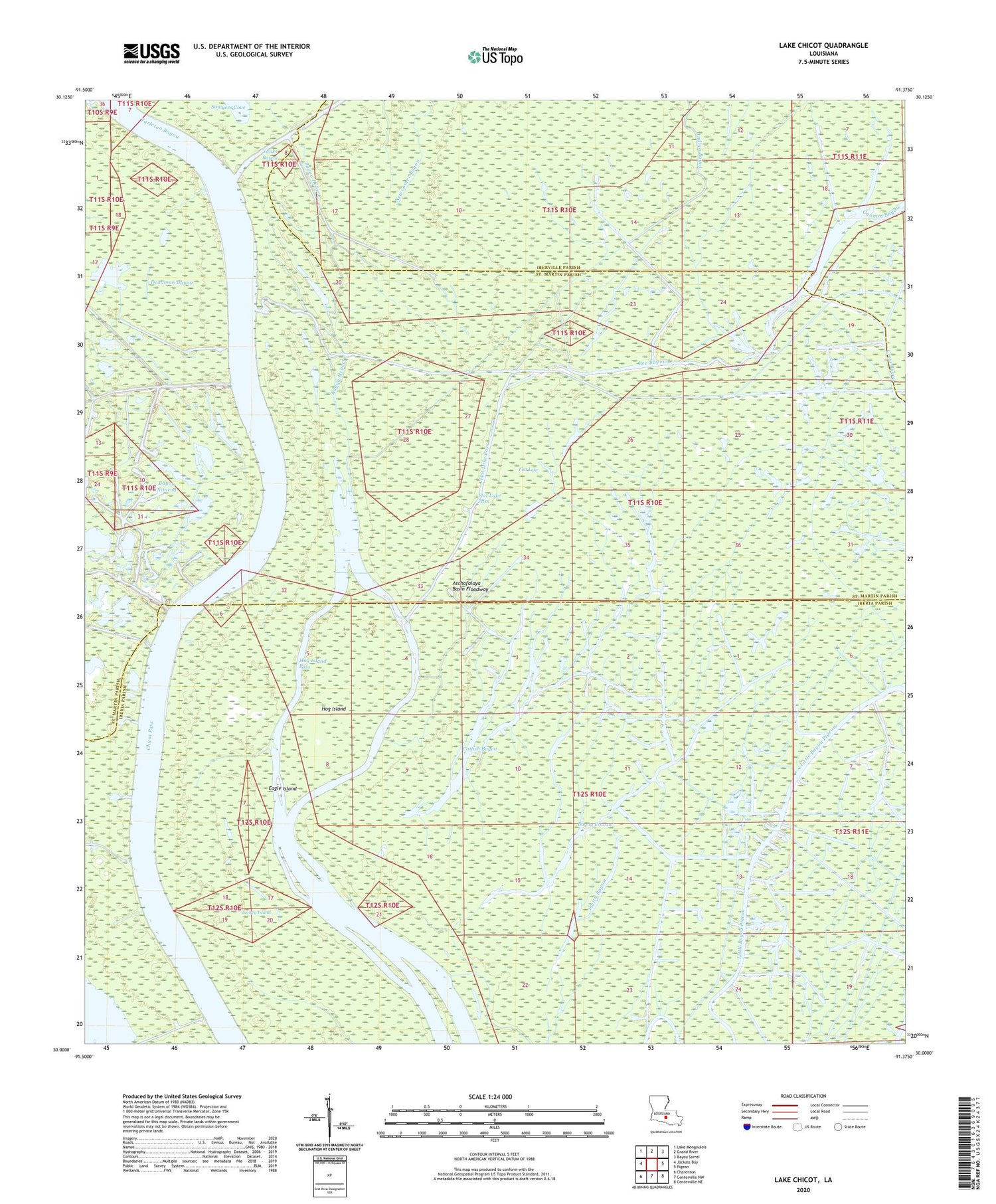 Lake Chicot Louisiana US Topo Map Image