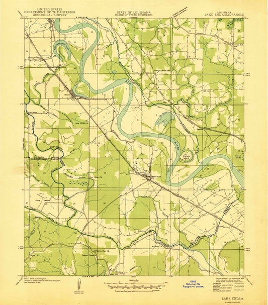 Classic USGS Hanna Louisiana 7.5'x7.5' Topo Map Image