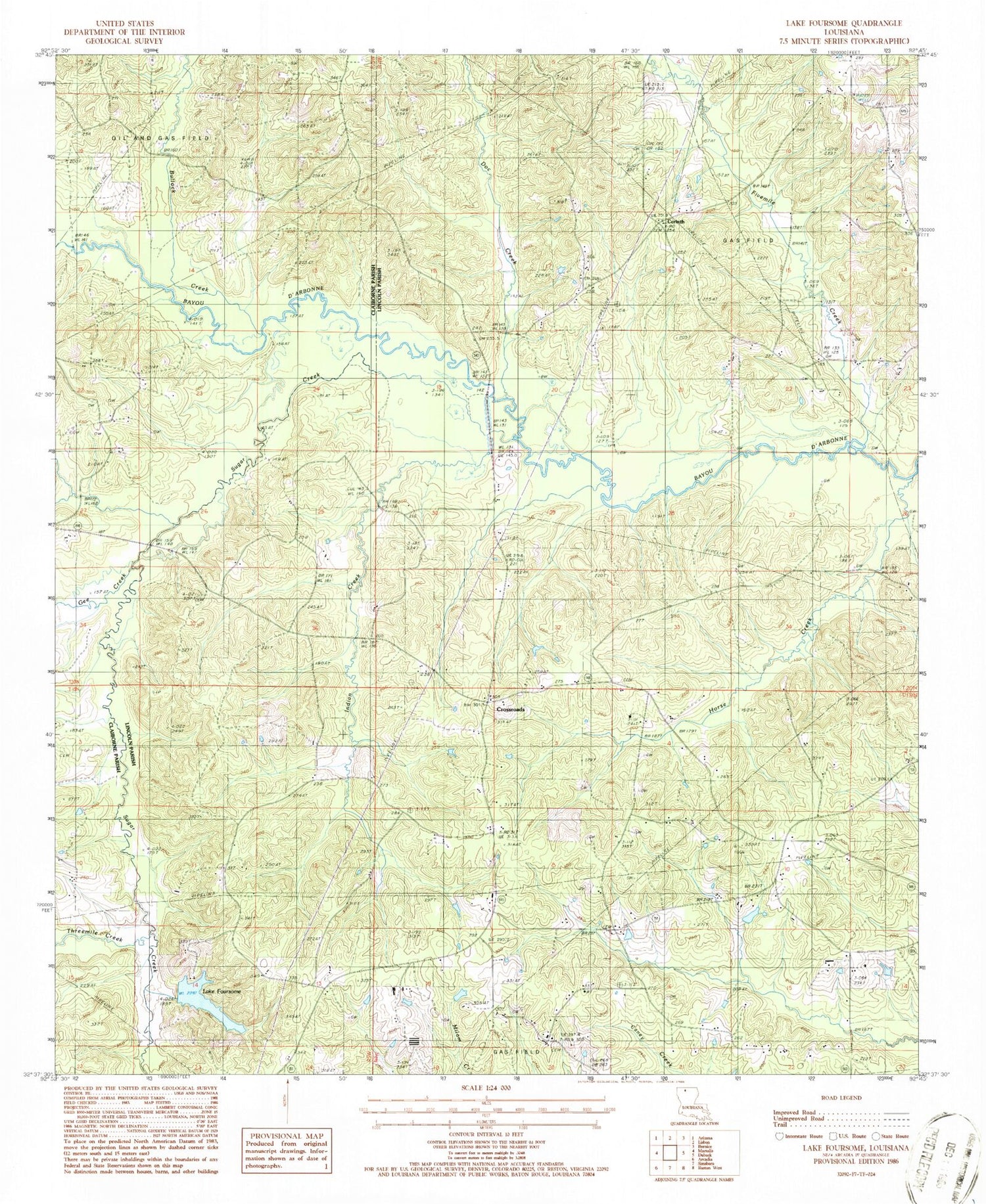 Classic USGS Lake Foursome Louisiana 7.5'x7.5' Topo Map Image