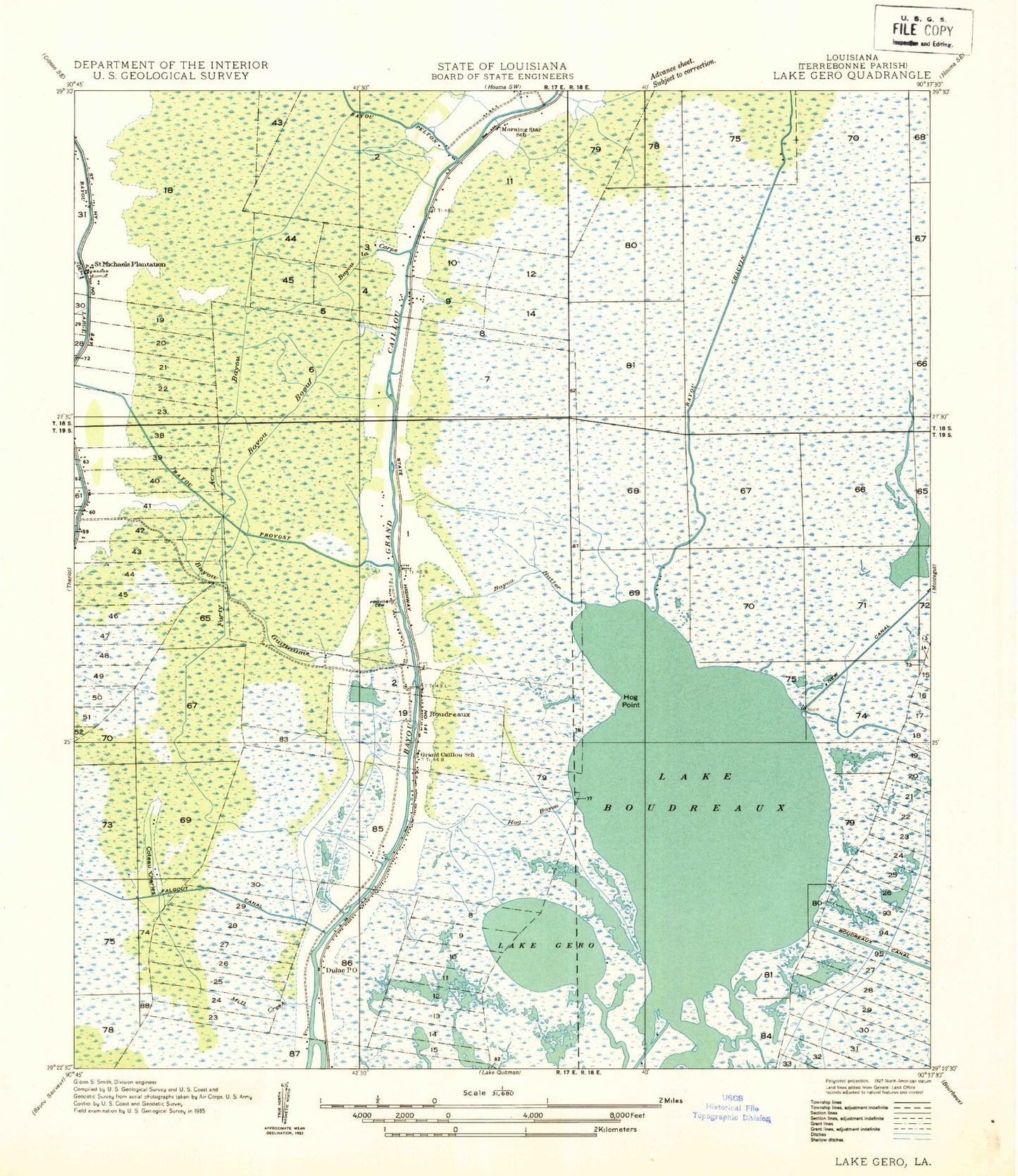 Classic USGS Dulac Louisiana 7.5'x7.5' Topo Map Image