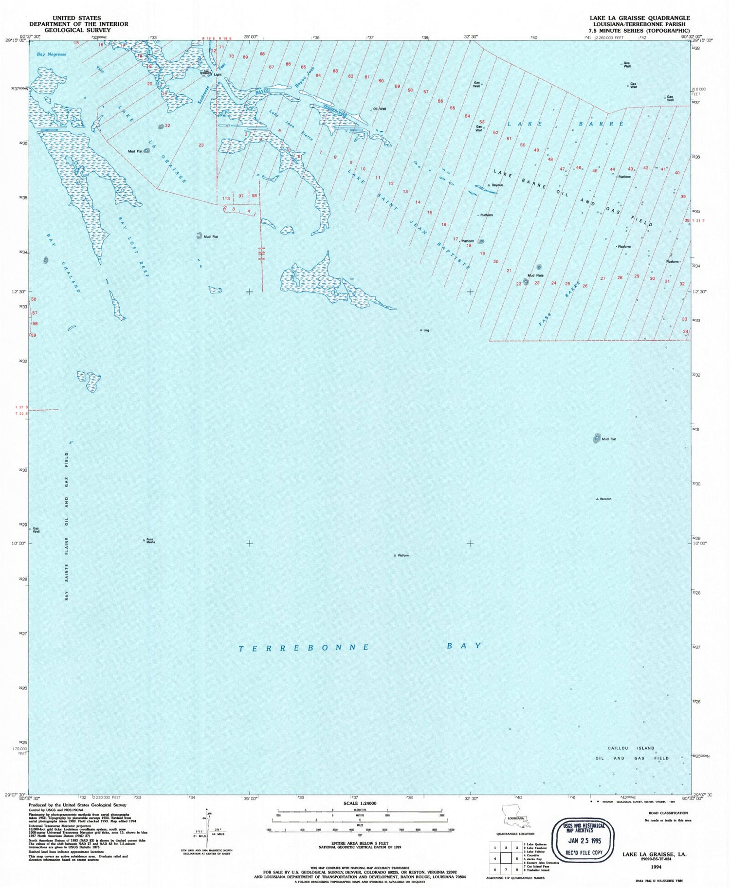 Classic USGS Lake La Graisse Louisiana 7.5'x7.5' Topo Map Image