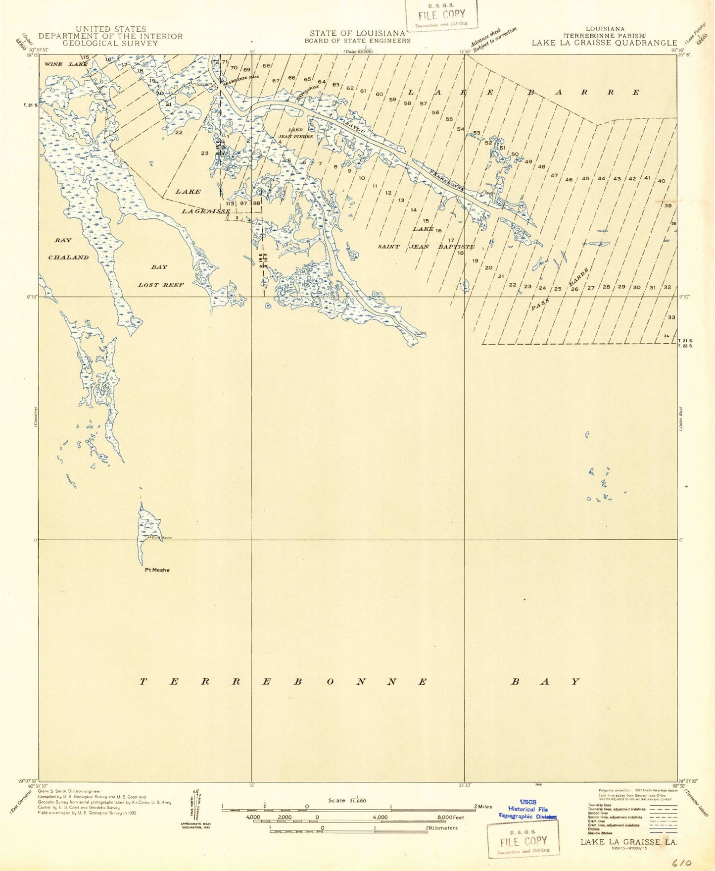 Classic USGS Lake La Graisse Louisiana 7.5'x7.5' Topo Map Image