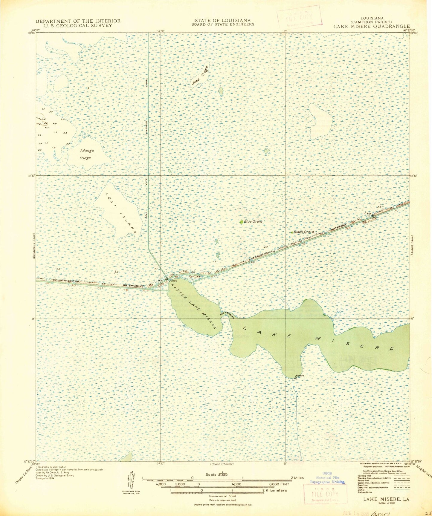 Classic USGS Lake Misere Louisiana 7.5'x7.5' Topo Map Image