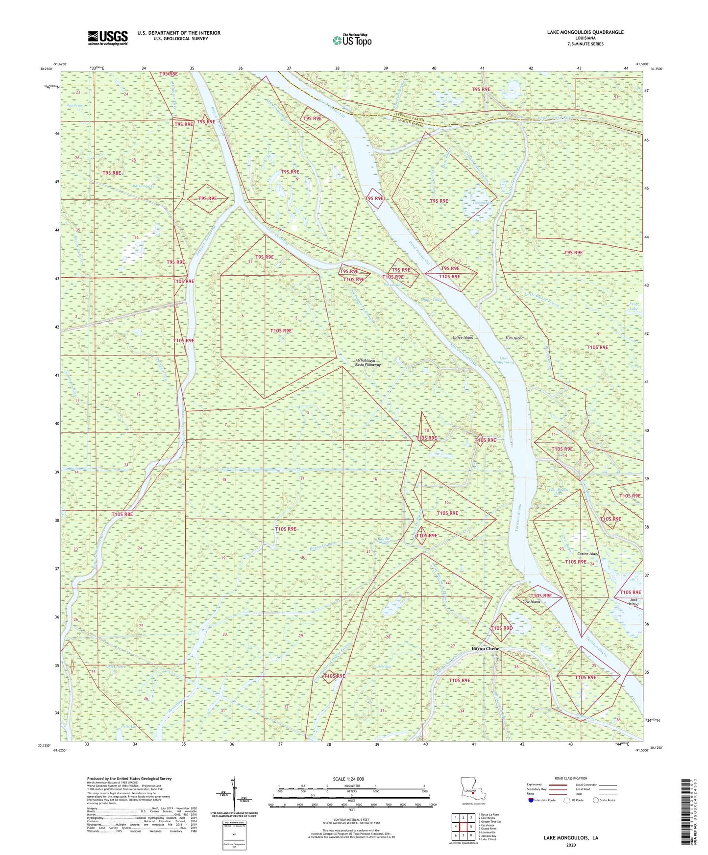 Lake Mongoulois Louisiana US Topo Map Image