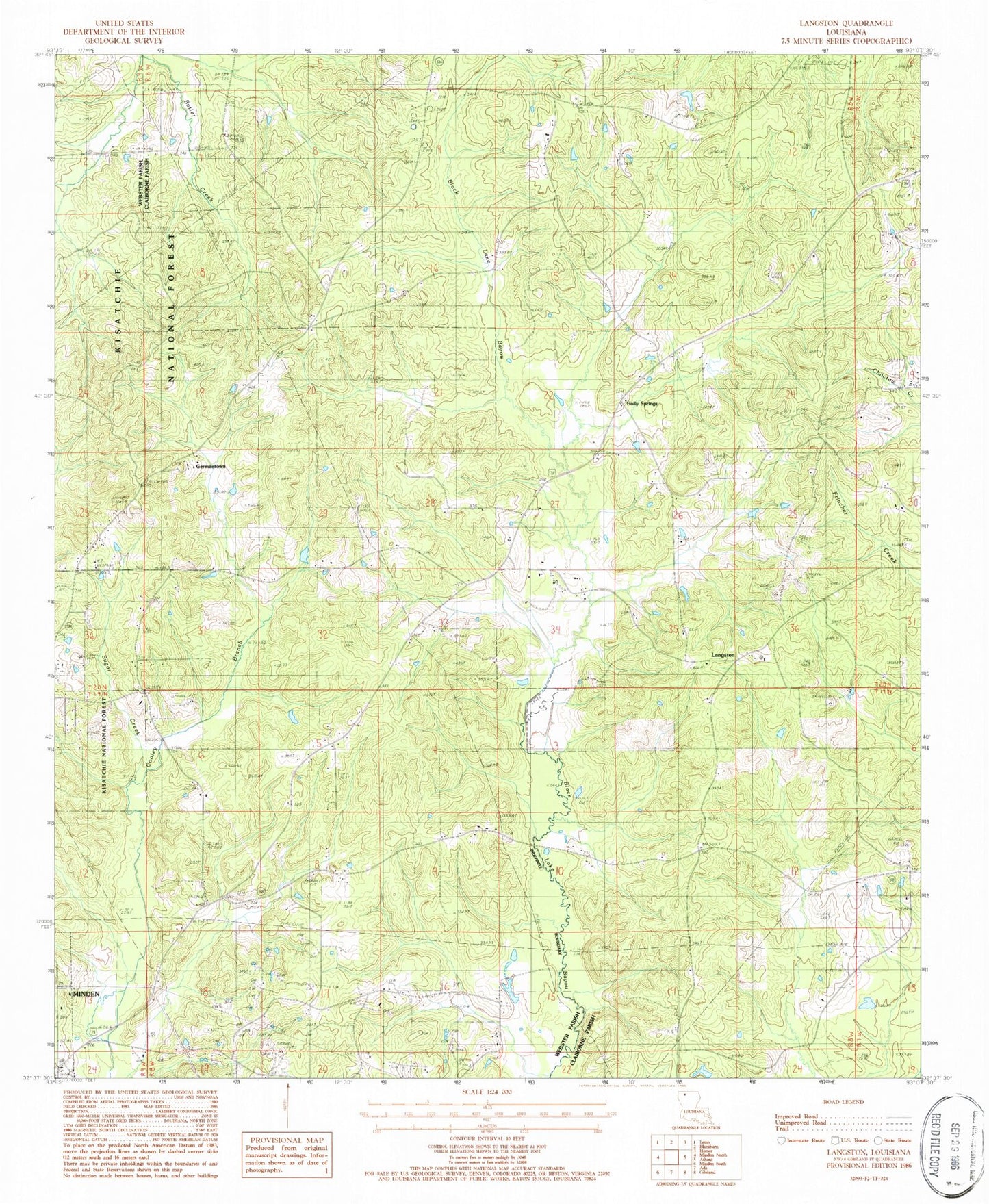 Classic USGS Langston Louisiana 7.5'x7.5' Topo Map Image