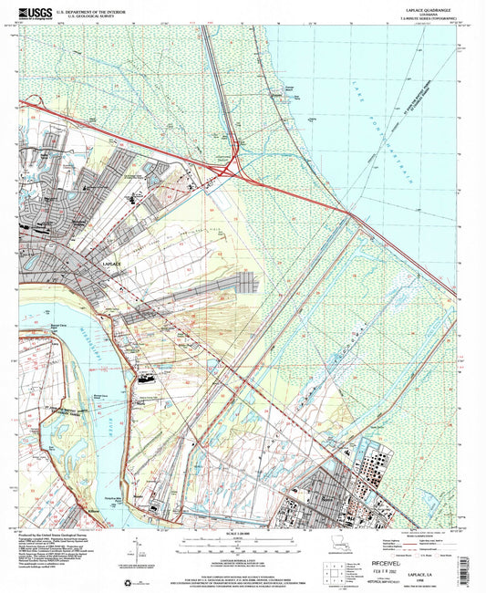 Classic USGS Laplace Louisiana 7.5'x7.5' Topo Map Image