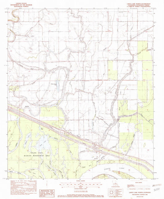 Classic USGS Larto Lake North Louisiana 7.5'x7.5' Topo Map Image
