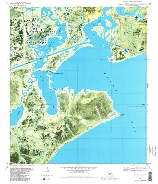 Classic USGS Latania Lake Louisiana 7.5'x7.5' Topo Map Image