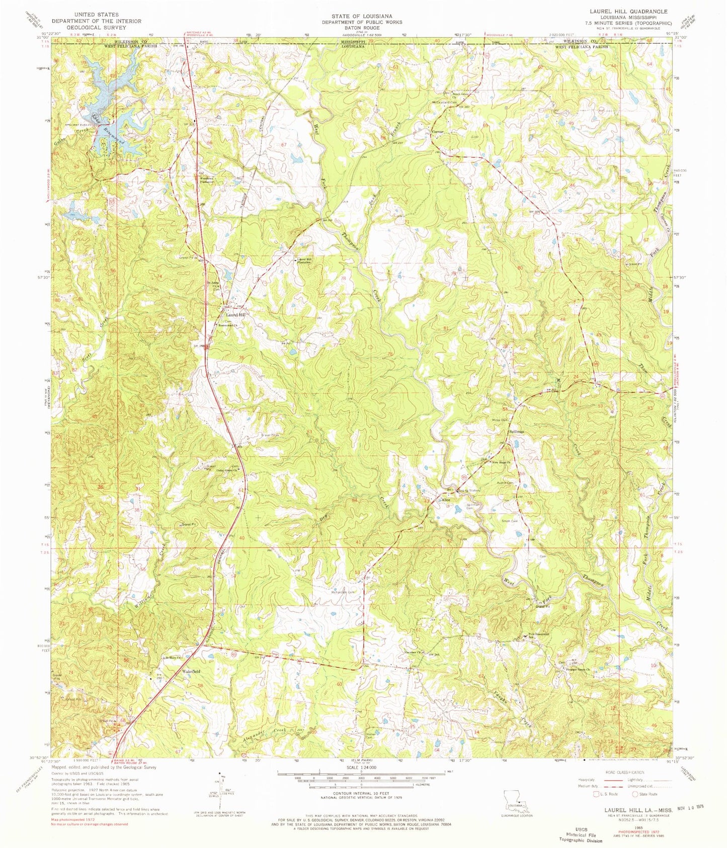 Classic USGS Laurel Hill Louisiana 7.5'x7.5' Topo Map Image