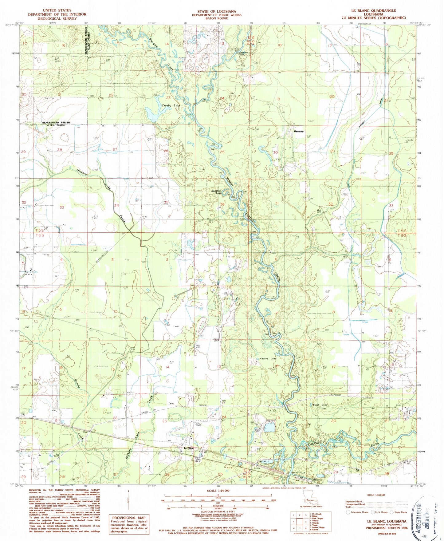 Classic USGS Le Blanc Louisiana 7.5'x7.5' Topo Map Image