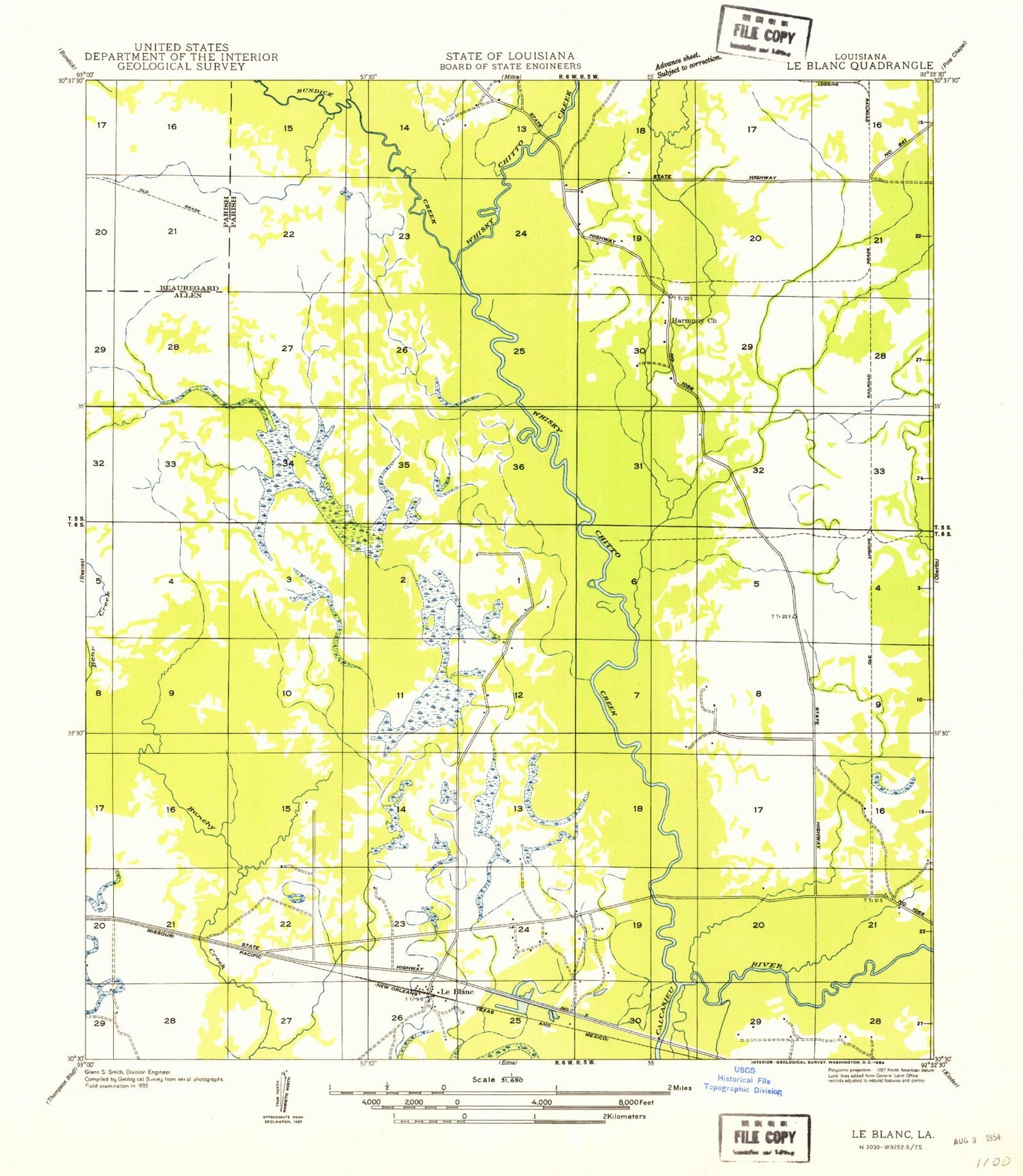 Classic USGS Le Blanc Louisiana 7.5'x7.5' Topo Map Image