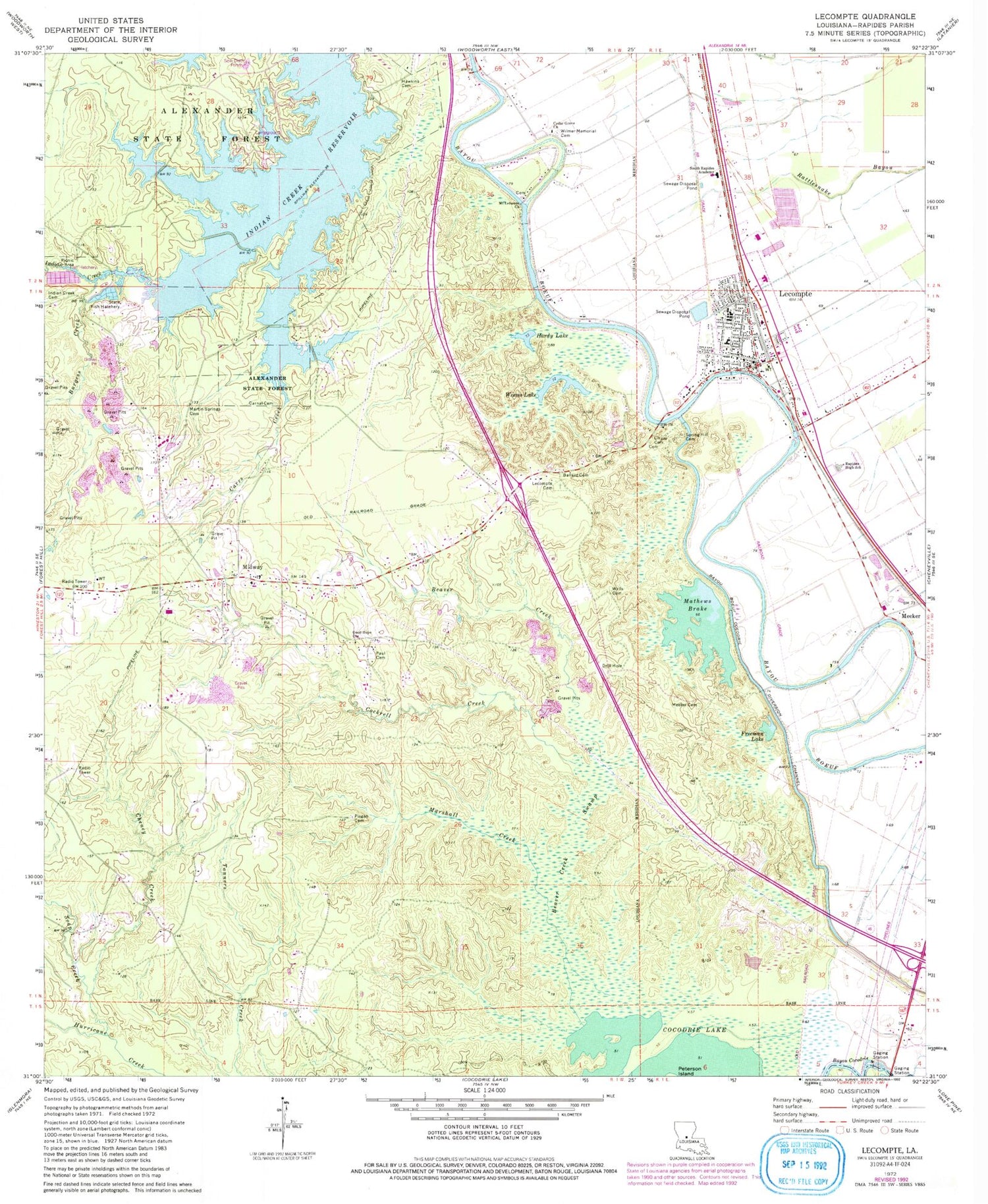 Classic USGS Lecompte Louisiana 7.5'x7.5' Topo Map Image