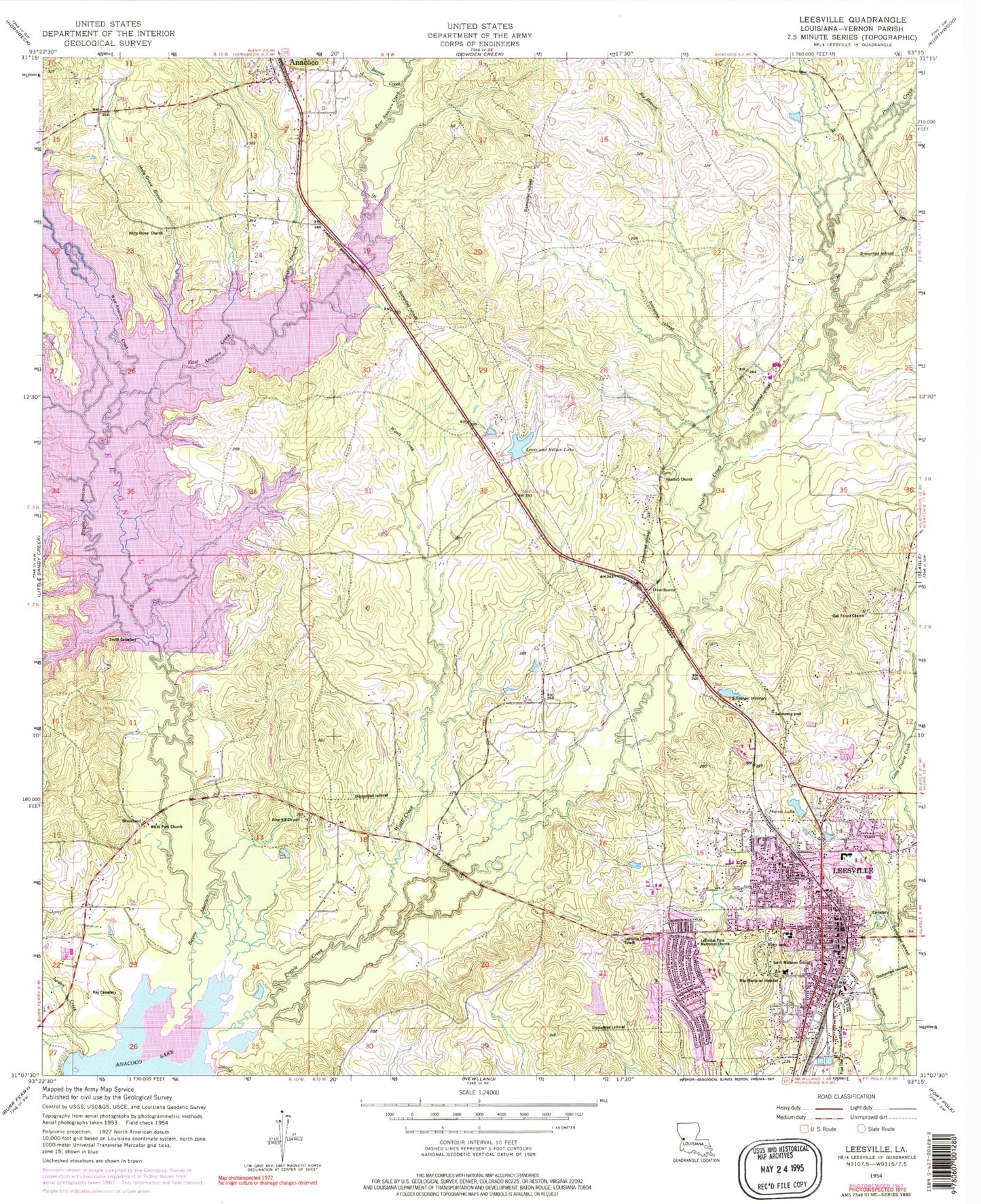 Classic USGS Leesville Louisiana 7.5'x7.5' Topo Map Image