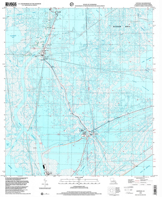 Classic USGS Leeville Louisiana 7.5'x7.5' Topo Map Image