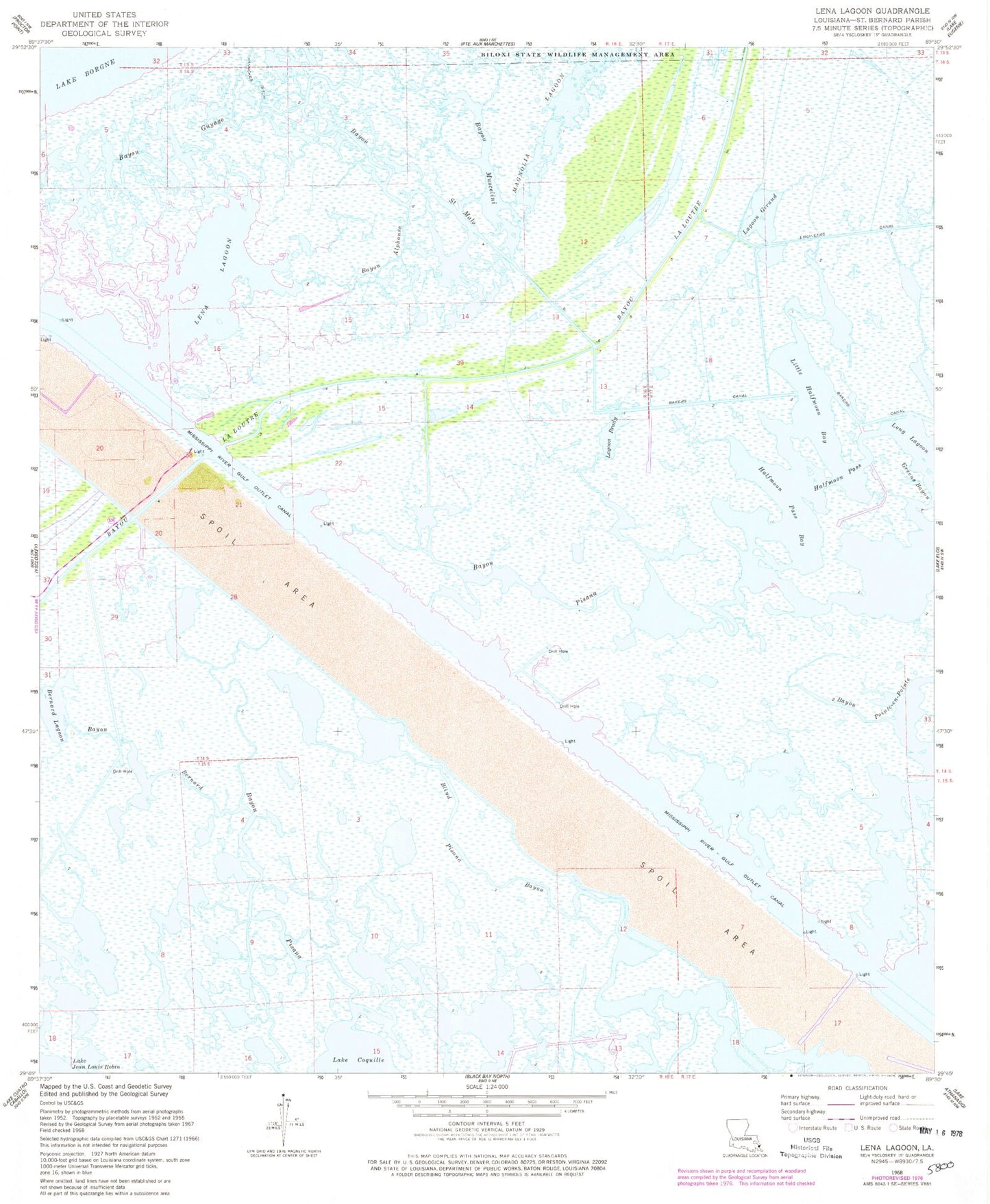 Classic USGS Lena Lagoon Louisiana 7.5'x7.5' Topo Map Image