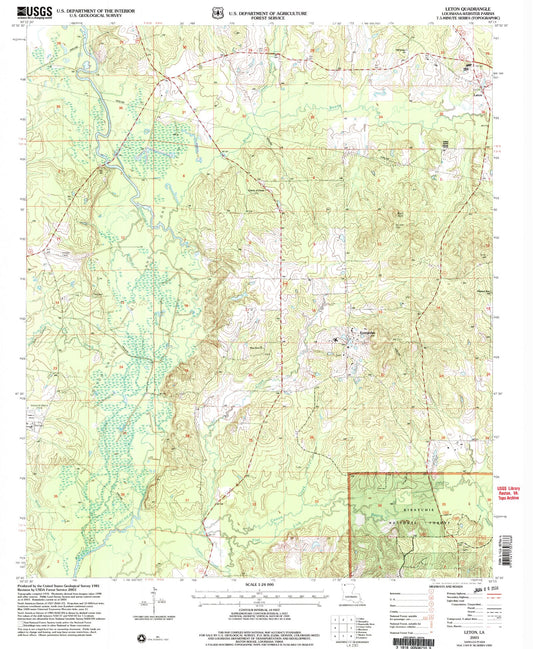 Classic USGS Leton Louisiana 7.5'x7.5' Topo Map Image
