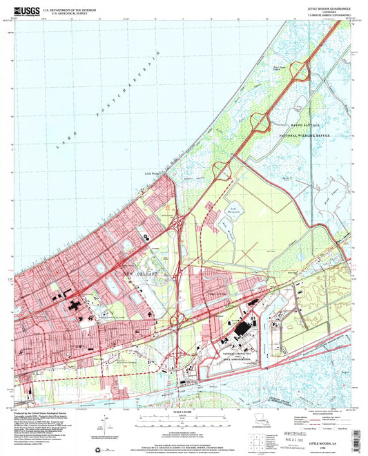 Classic USGS Little Woods Louisiana 7.5'x7.5' Topo Map Image