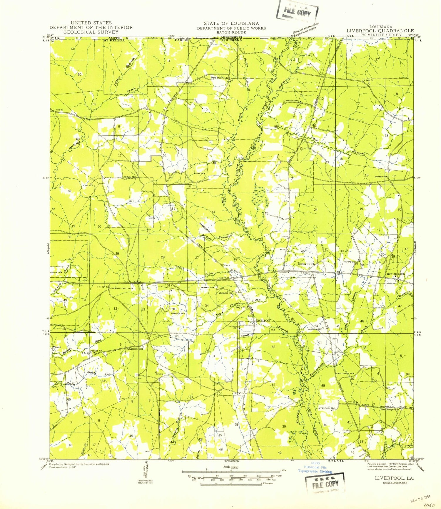Classic USGS Liverpool Louisiana 7.5'x7.5' Topo Map Image