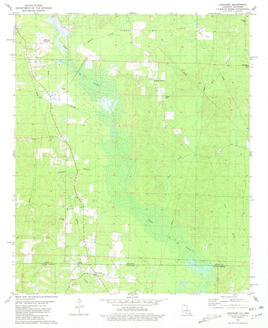 Classic USGS Lockhart Louisiana 7.5'x7.5' Topo Map Image
