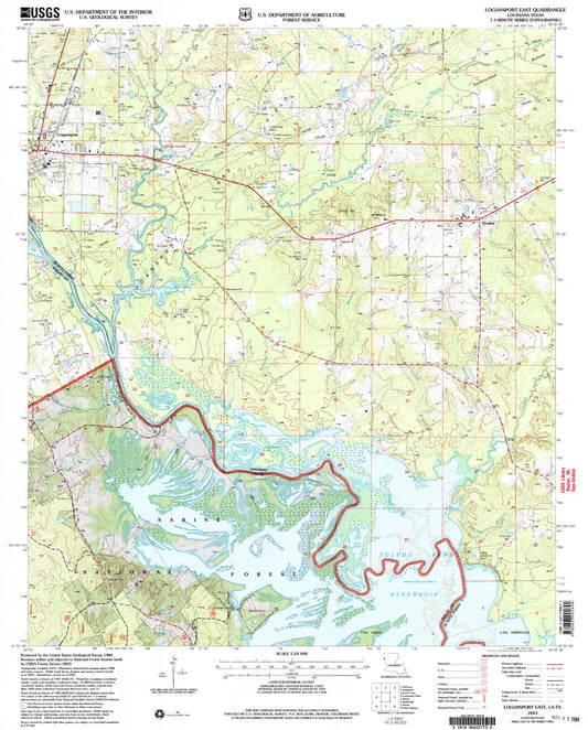 Classic USGS Logansport East Louisiana 7.5'x7.5' Topo Map Image