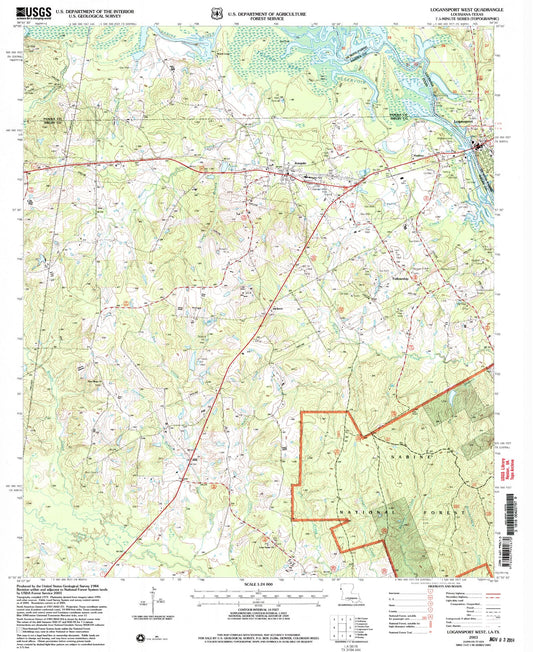 Classic USGS Logansport West Louisiana 7.5'x7.5' Topo Map Image