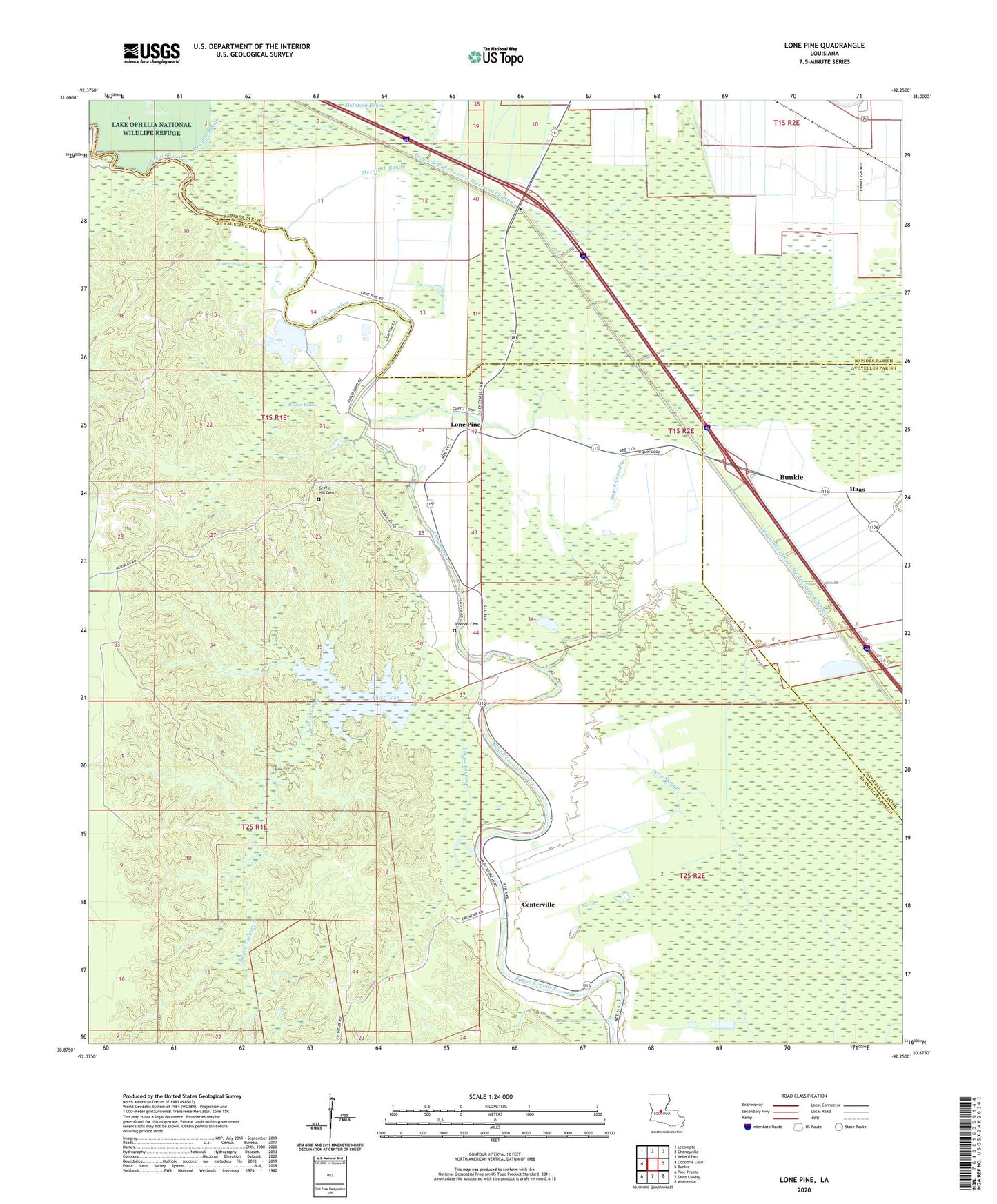 Lone Pine Louisiana US Topo Map Image