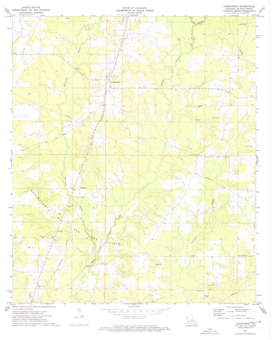 Classic USGS Longstreet Louisiana 7.5'x7.5' Topo Map Image