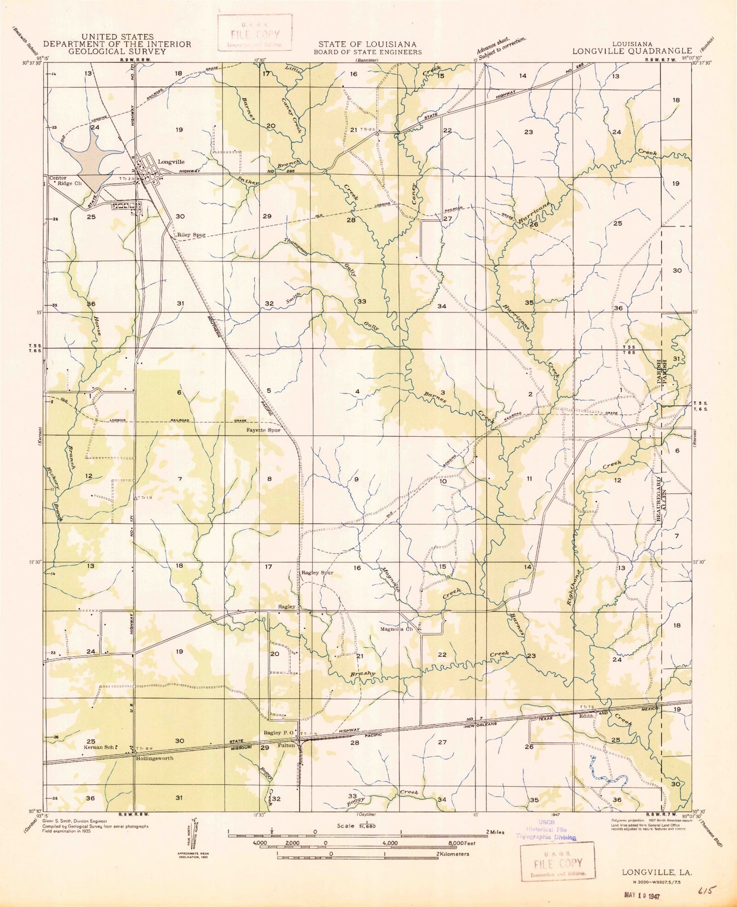 Classic USGS Longville Louisiana 7.5'x7.5' Topo Map Image
