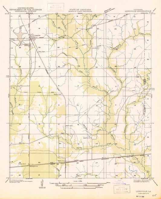 Classic USGS Longville Louisiana 7.5'x7.5' Topo Map Image