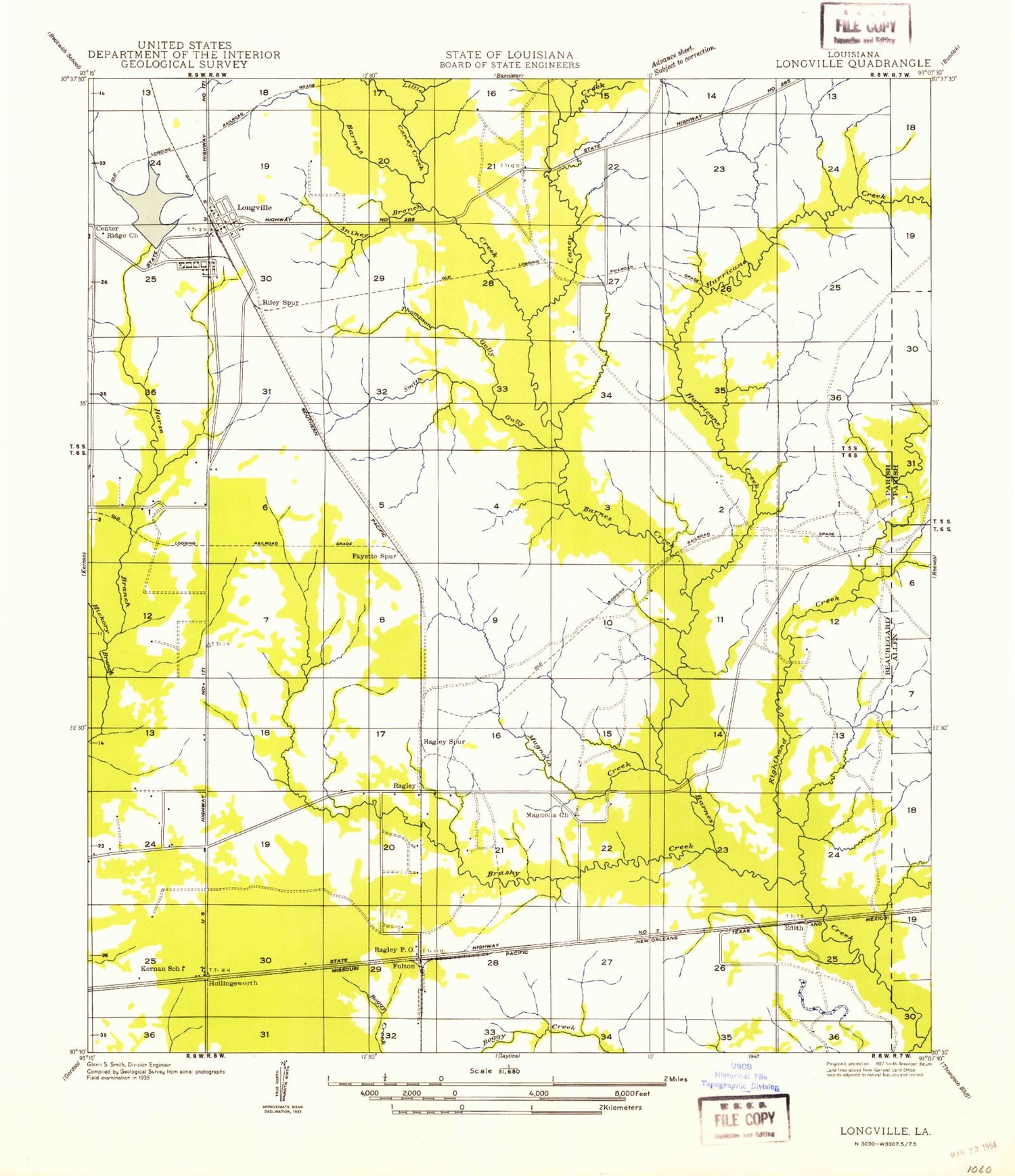 Classic USGS Longville Louisiana 7.5'x7.5' Topo Map Image