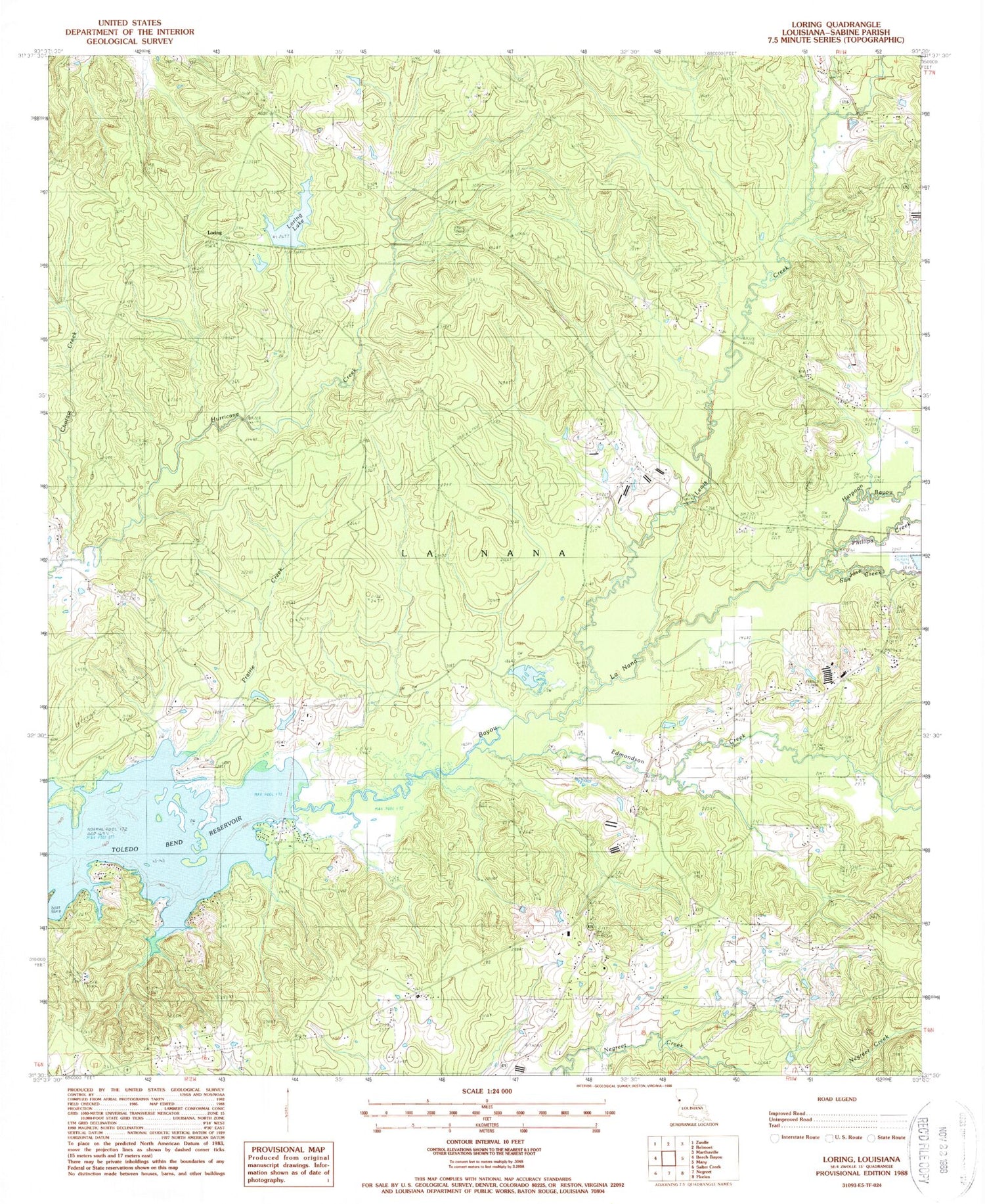 Classic USGS Loring Louisiana 7.5'x7.5' Topo Map Image