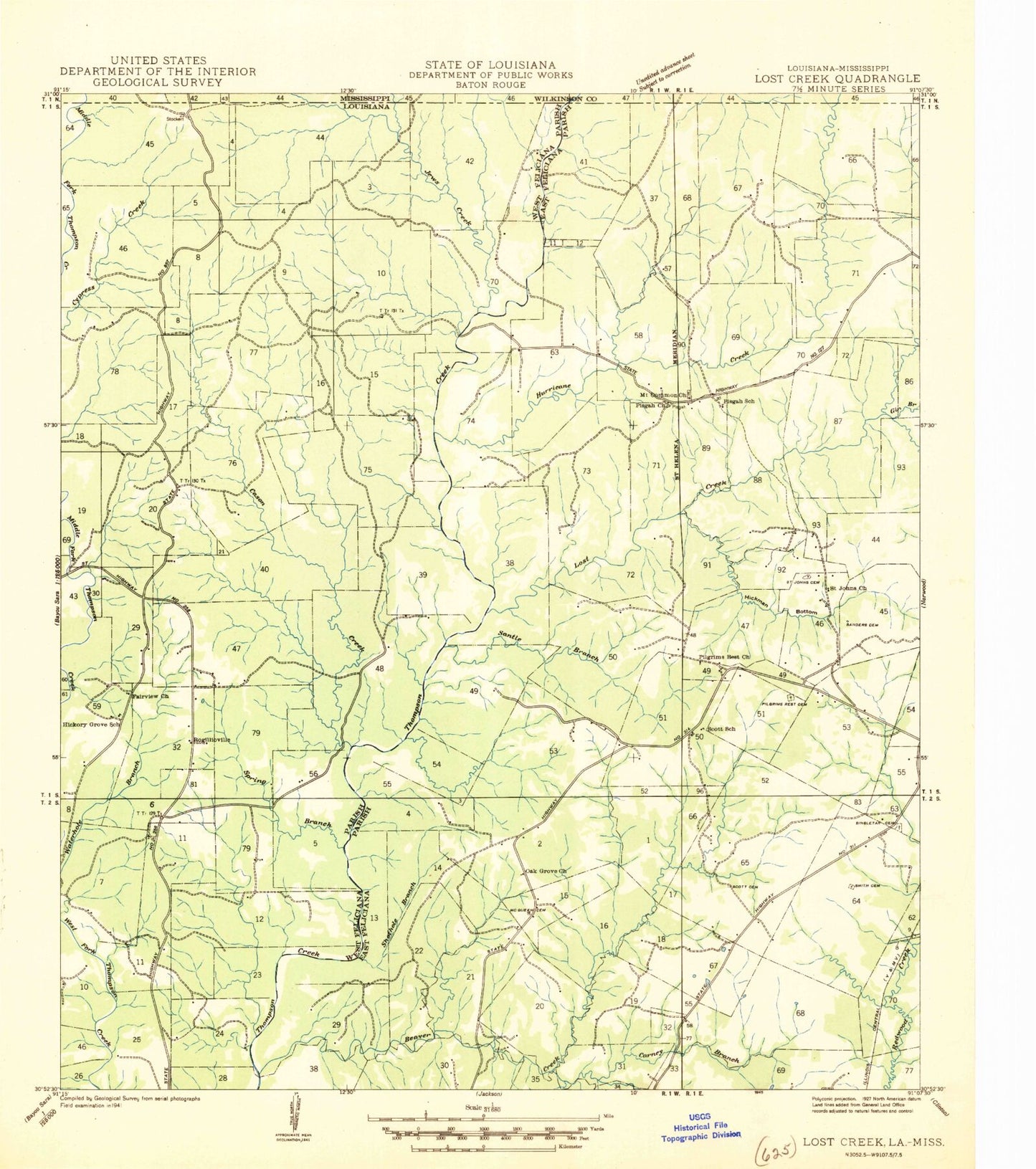 Classic USGS Rogillioville Louisiana 7.5'x7.5' Topo Map Image