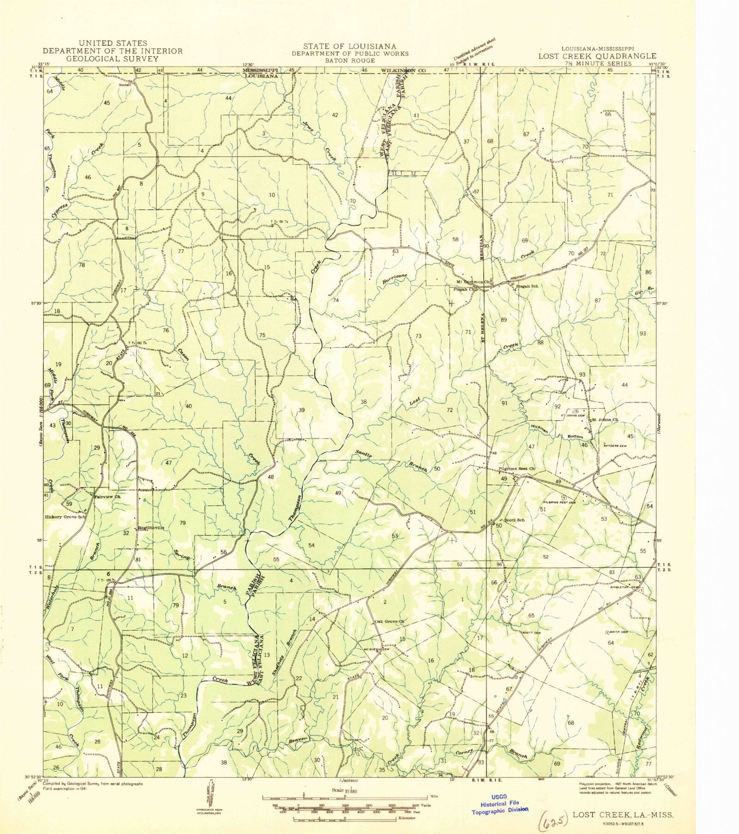 Classic USGS Rogillioville Louisiana 7.5'x7.5' Topo Map Image
