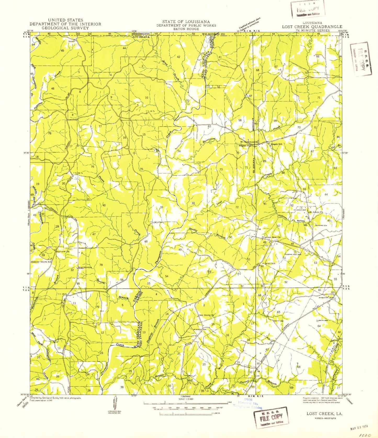 Classic USGS Rogillioville Louisiana 7.5'x7.5' Topo Map Image