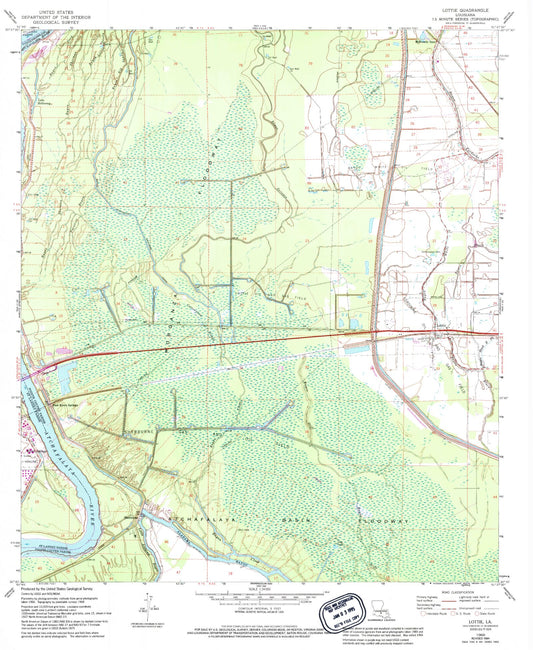 Classic USGS Lottie Louisiana 7.5'x7.5' Topo Map Image