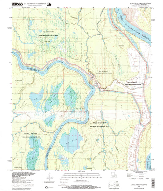 Classic USGS Lower Sunk Lake Louisiana 7.5'x7.5' Topo Map Image