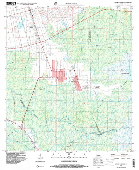 Classic USGS Lower Vacherie Louisiana 7.5'x7.5' Topo Map Image