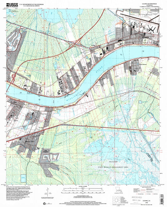 Classic USGS Luling Louisiana 7.5'x7.5' Topo Map Image
