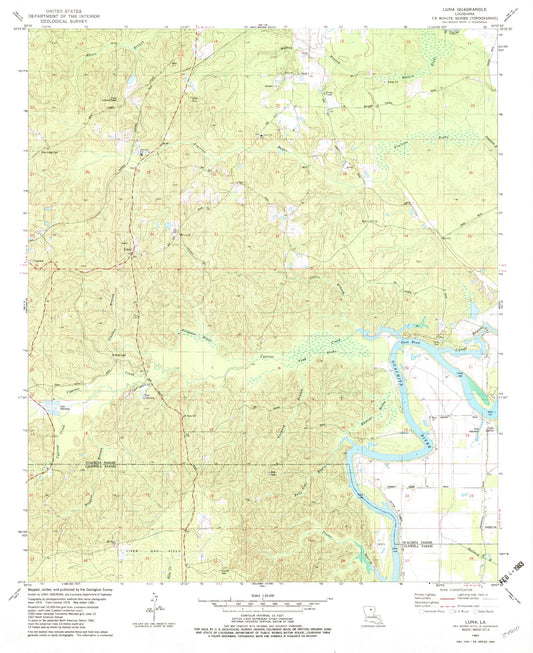 Classic USGS Luna Louisiana 7.5'x7.5' Topo Map Image