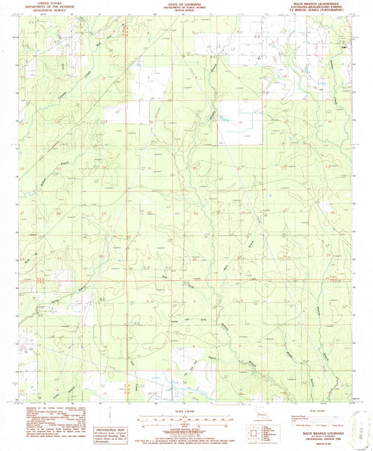 Classic USGS Mach Branch Louisiana 7.5'x7.5' Topo Map Image