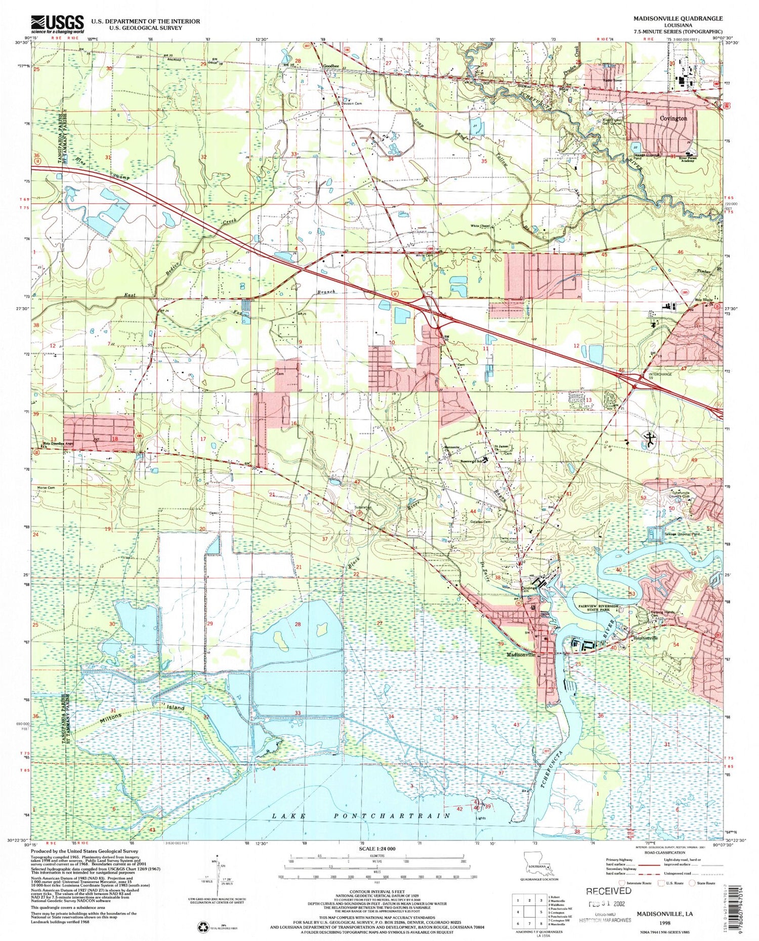Classic USGS Madisonville Louisiana 7.5'x7.5' Topo Map Image