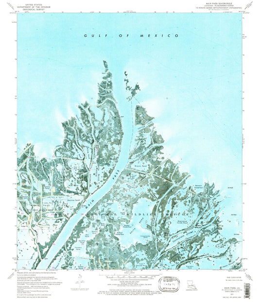 Classic USGS Main Pass Louisiana 7.5'x7.5' Topo Map Image