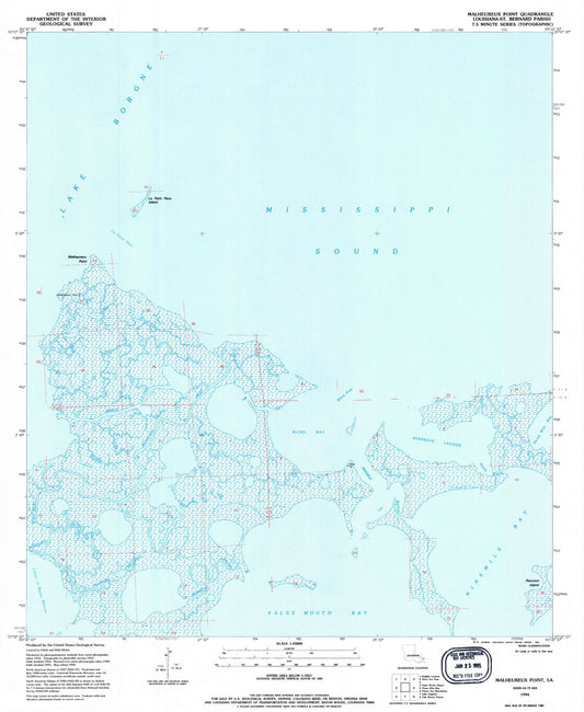 Classic USGS Malheureux Point Louisiana 7.5'x7.5' Topo Map Image