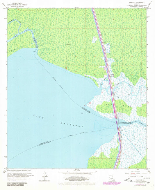 Classic USGS Manchac Louisiana 7.5'x7.5' Topo Map Image